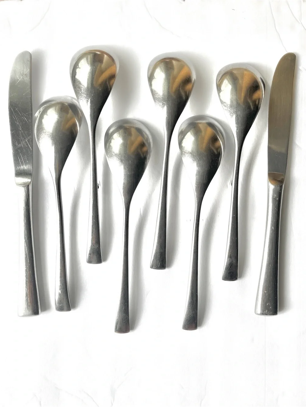 FORTUNOFF Unknown Pattern Stainless 6 Soup Spoon 2 Knife Flatware Lot Korea 18/8